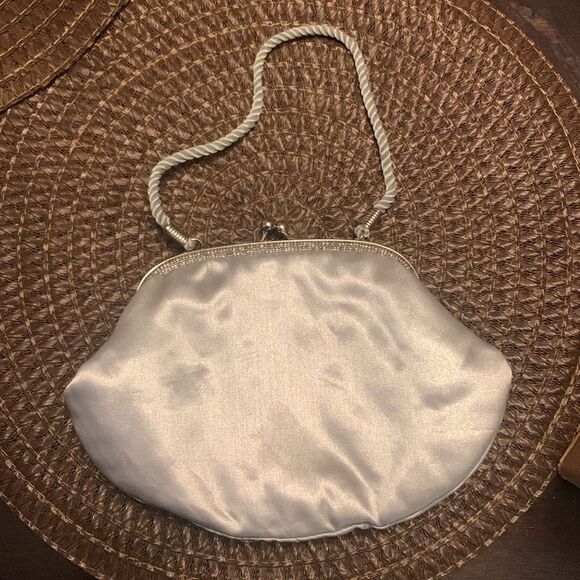 Vintage 90s Sequins Satin Beaded Bag Evening Bag Purse - Picture 2 of 4